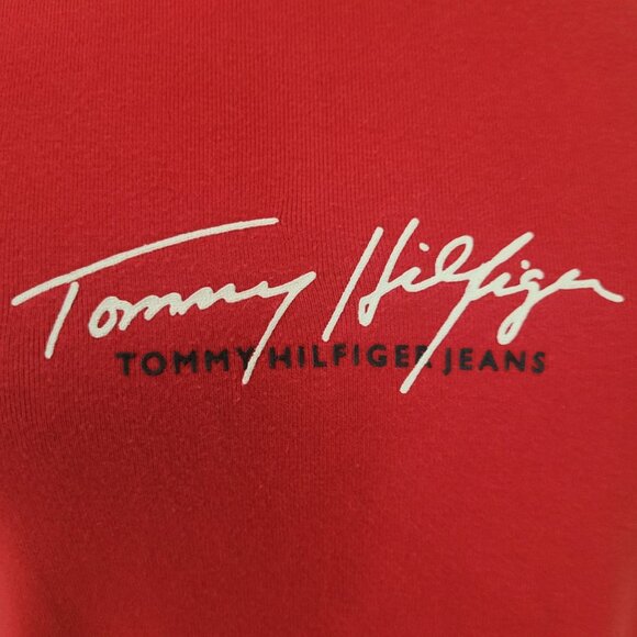 Tommy Hilfiger Womens Red Cotton L/S Split Hem Logo Top L/G - Picture 2 of 8